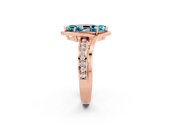 Rose gold Marquise Cut Blue Topaz Solitaire Ring with Split Shank and Prong Setting