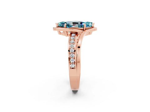 Rose gold Marquise Cut Blue Topaz Solitaire Ring with Split Shank and Prong Setting_2