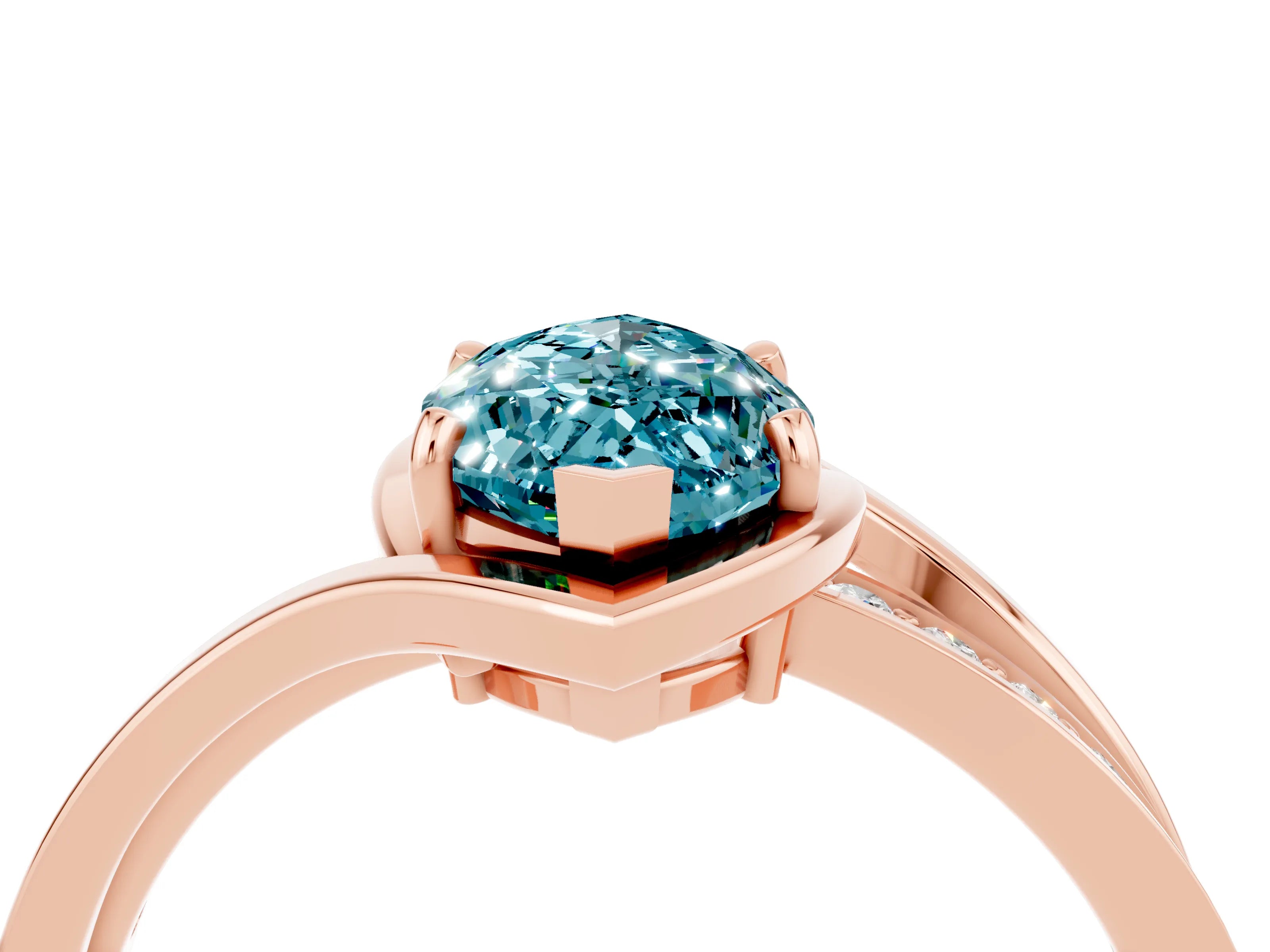 Rose gold Marquise Cut Blue Topaz Solitaire Ring with Split Shank and Prong Setting_4