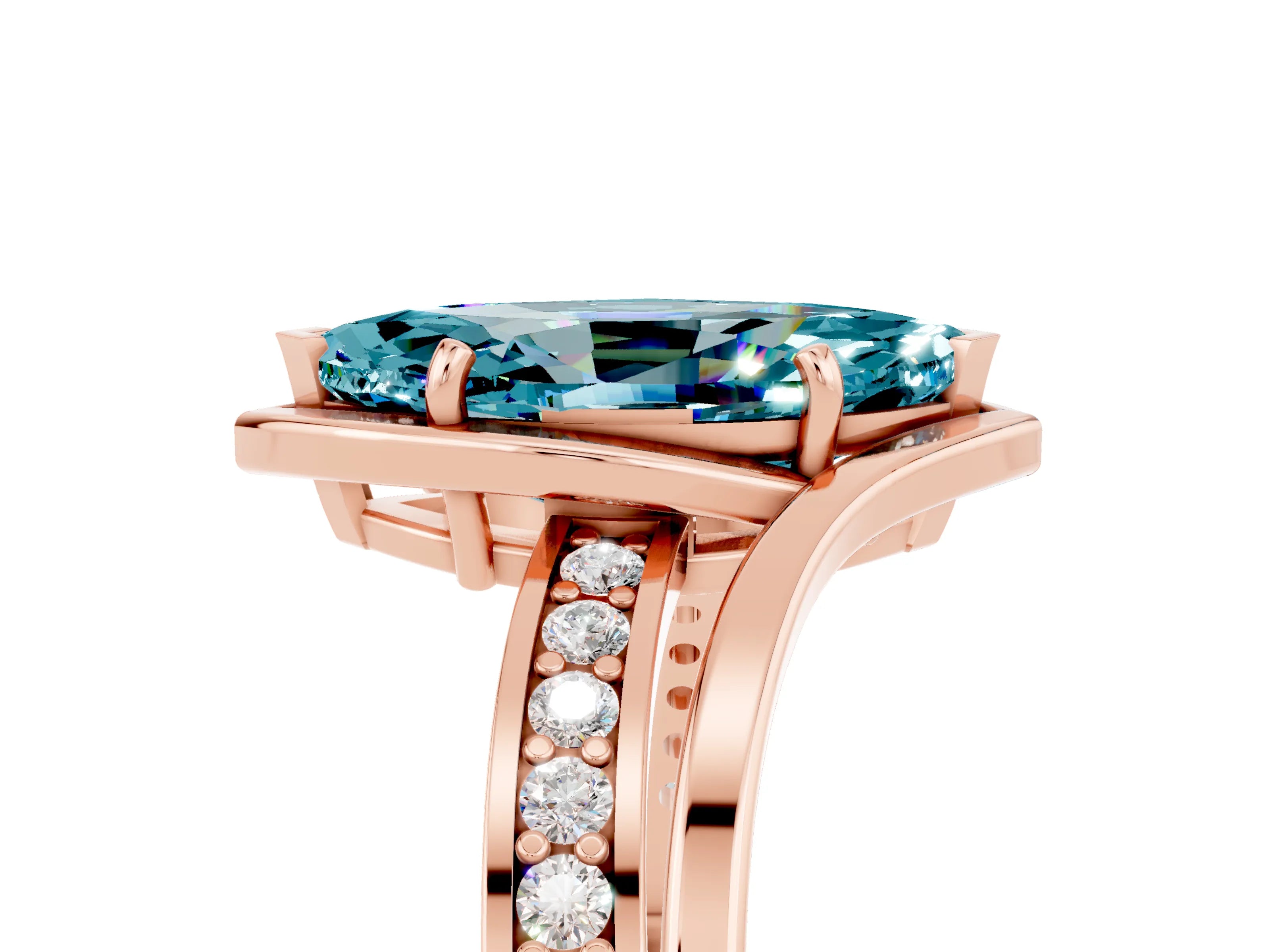 Rose gold Marquise Cut Blue Topaz Solitaire Ring with Split Shank and Prong Setting_5