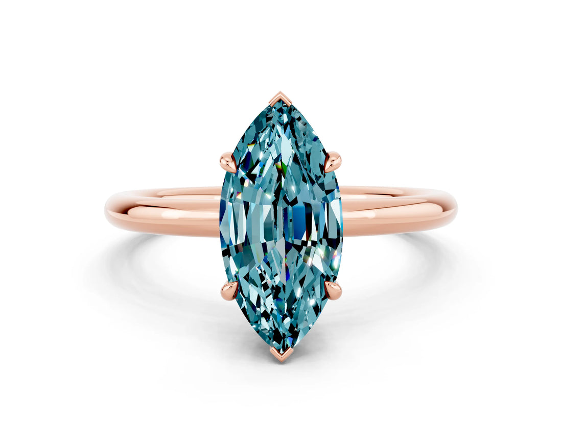 Rose gold Marquise Cut Blue Topaz Solitaire Ring with Thin Band and Four-Prong Setting_12
