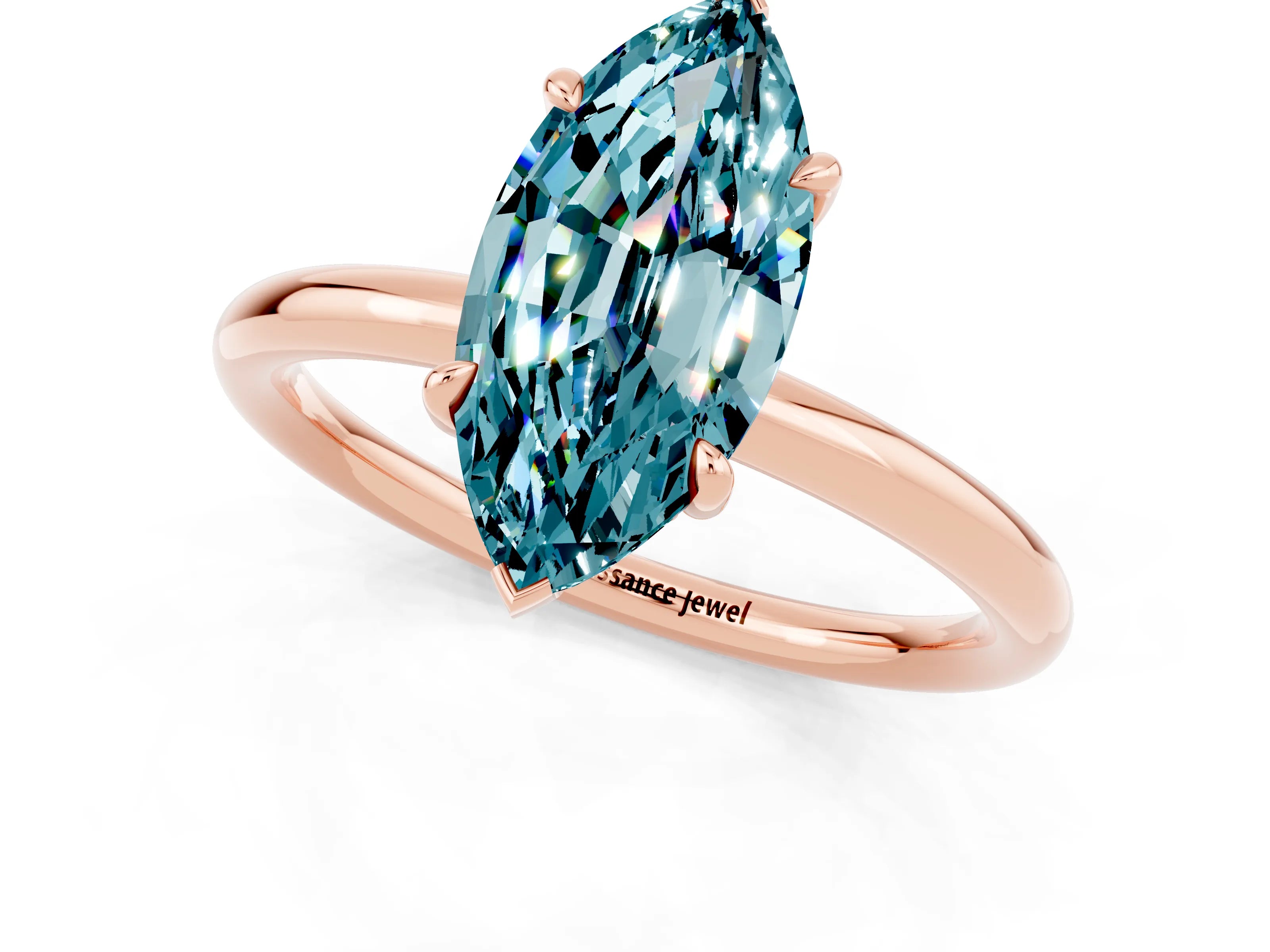 Rose gold Marquise Cut Blue Topaz Solitaire Ring with Thin Band and Four-Prong Setting_13