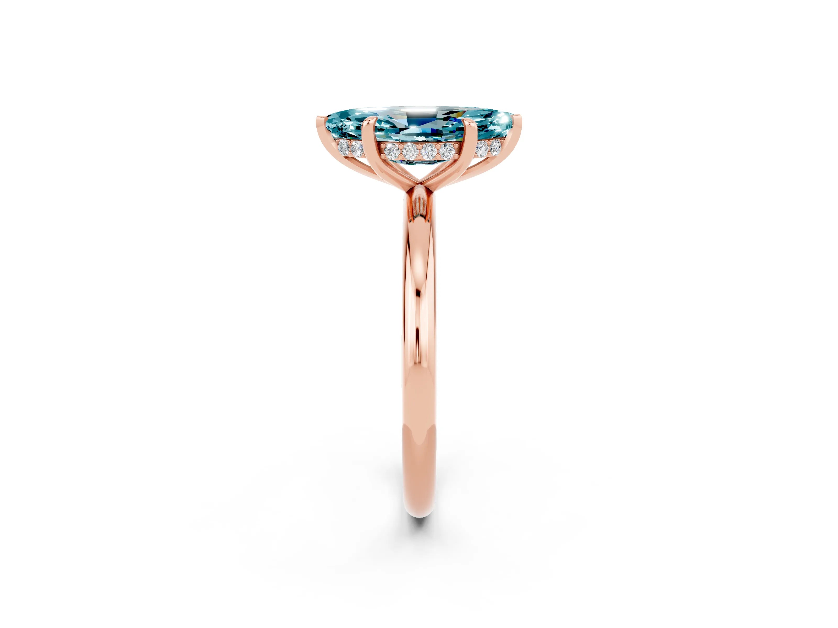 Rose gold Marquise Cut Blue Topaz Solitaire Ring with Thin Band and Four-Prong Setting_14