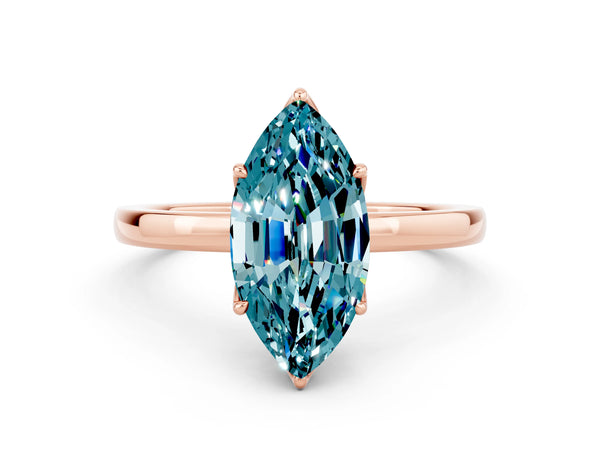 Rose gold Marquise Cut Blue Topaz Solitaire Ring with Thin Band and Prong Setting