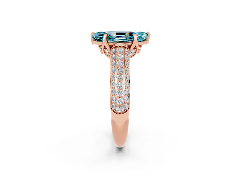 Rose gold Marquise Cut Blue Topaz Solitaire Ring with Three-Row Pavé Band and Four-Prong Setting_14