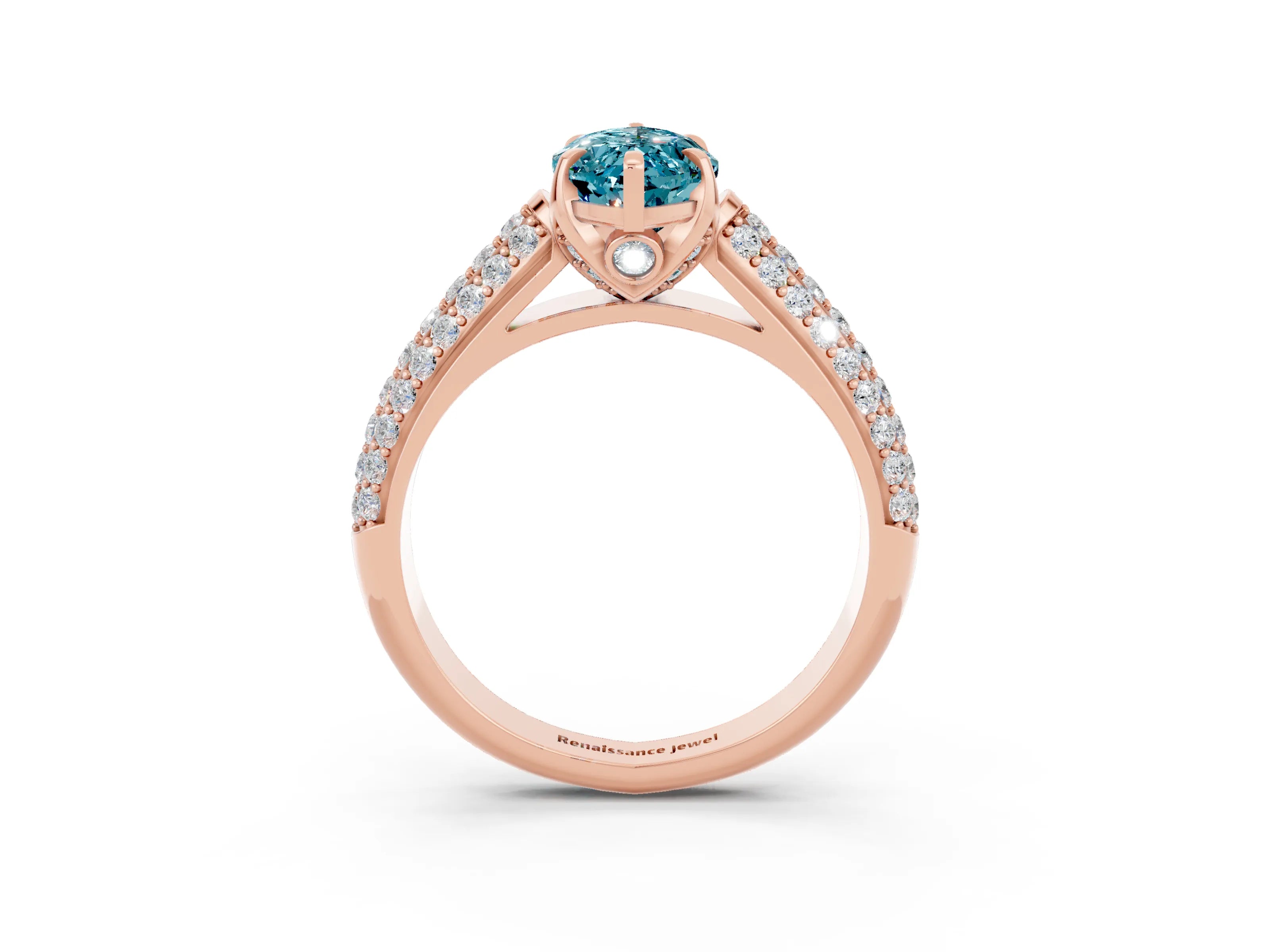 Rose gold Marquise Cut Blue Topaz Solitaire Ring with Three-Row Pavé Band and Four-Prong Setting_15