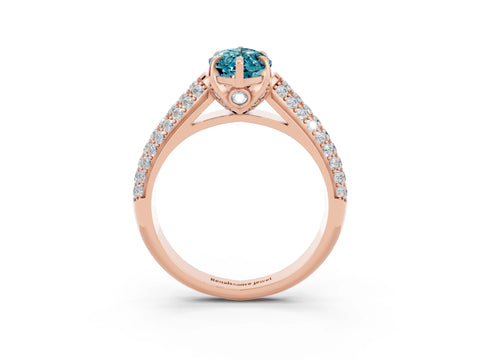 Rose gold Marquise Cut Blue Topaz Solitaire Ring with Three-Row Pavé Band and Four-Prong Setting_15