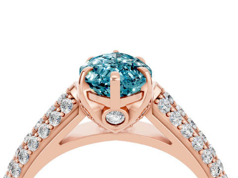 Rose gold Marquise Cut Blue Topaz Solitaire Ring with Three-Row Pavé Band and Four-Prong Setting_16