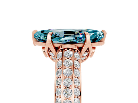Rose gold Marquise Cut Blue Topaz Solitaire Ring with Three-Row Pavé Band and Four-Prong Setting_17