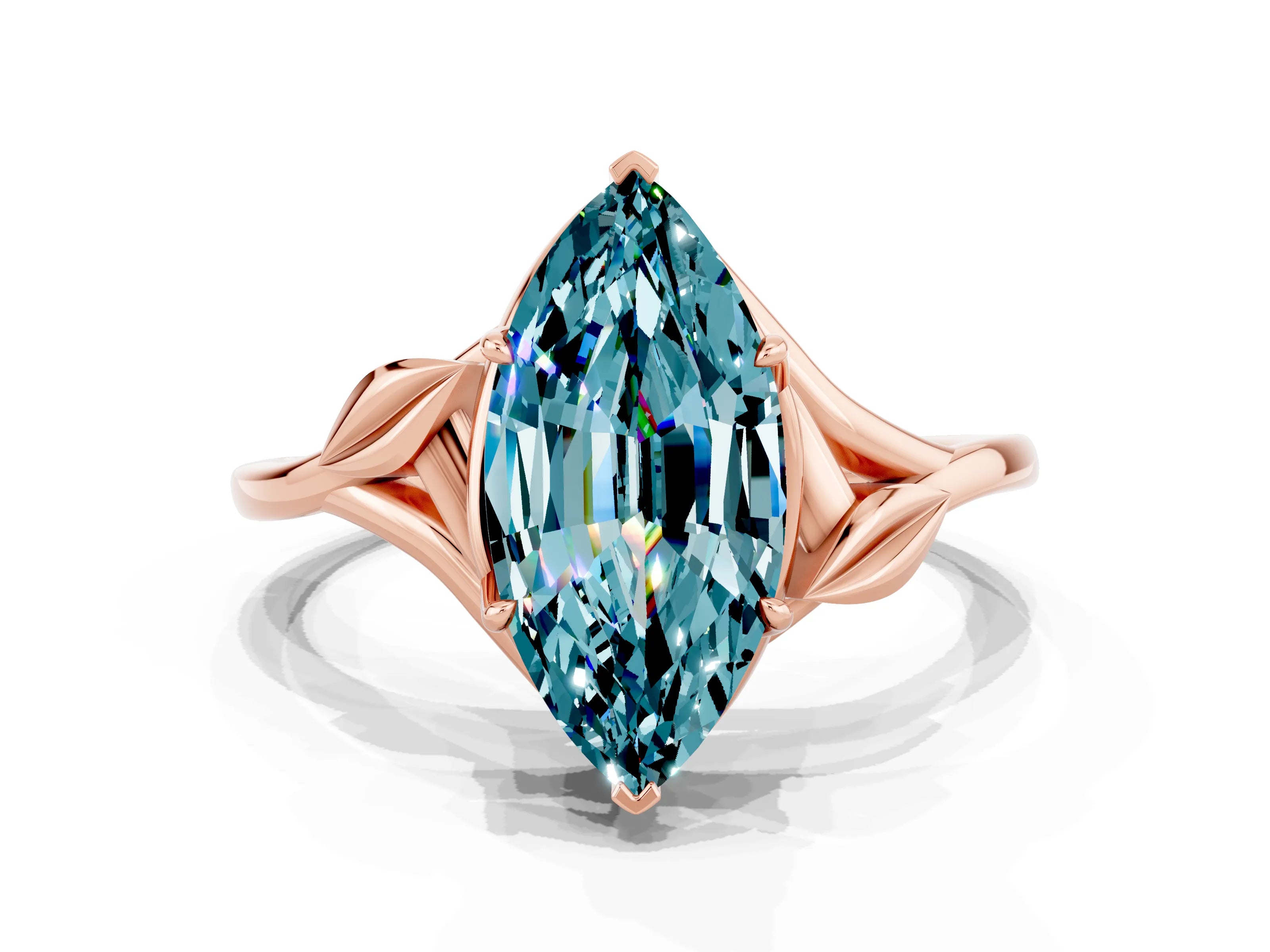 Rose gold Marquise Cut Blue Topaz Solitaire Ring with Twist Band and Four-Prong Setting_24