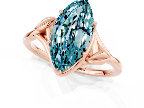 Rose gold Marquise Cut Blue Topaz Solitaire Ring with Twist Band and Four-Prong Setting_25