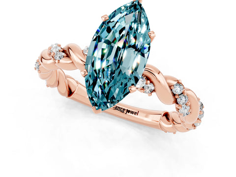 Rose gold Marquise Cut Blue Topaz Solitaire Ring with Twisted Band and Pavé Accents_1