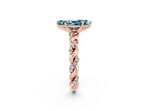 Rose gold Marquise Cut Blue Topaz Solitaire Ring with Twisted Band and Pavé Accents_2