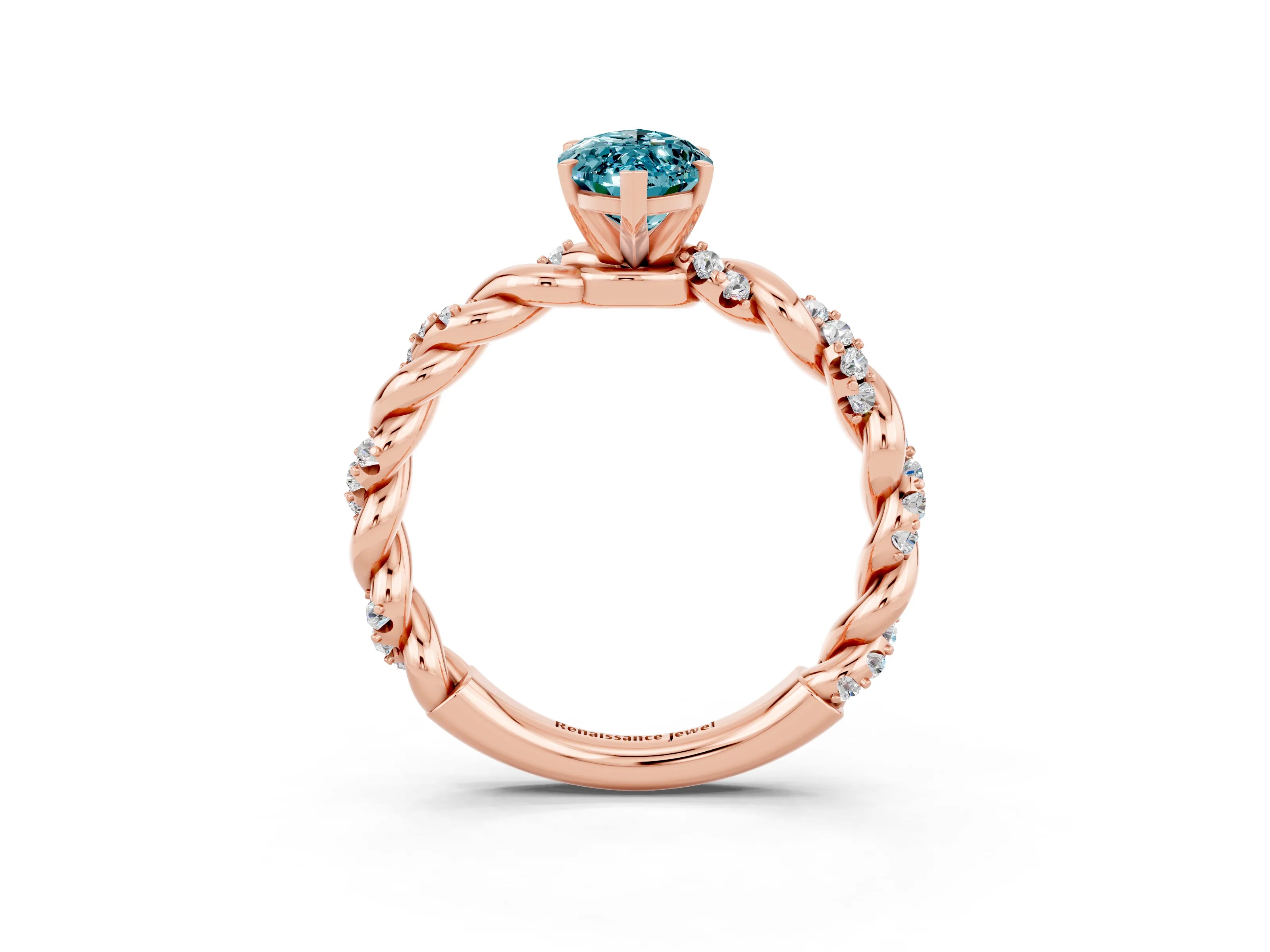 Rose gold Marquise Cut Blue Topaz Solitaire Ring with Twisted Band and Pavé Accents_3