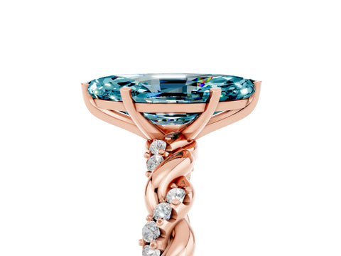 Rose gold Marquise Cut Blue Topaz Solitaire Ring with Twisted Band and Pavé Accents_5
