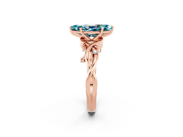 Rose gold Marquise Cut Blue Topaz Solitaire Ring with Twisted Band and Prong Setting