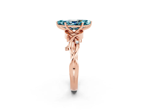 Rose gold Marquise Cut Blue Topaz Solitaire Ring with Twisted Band and Prong Setting_2