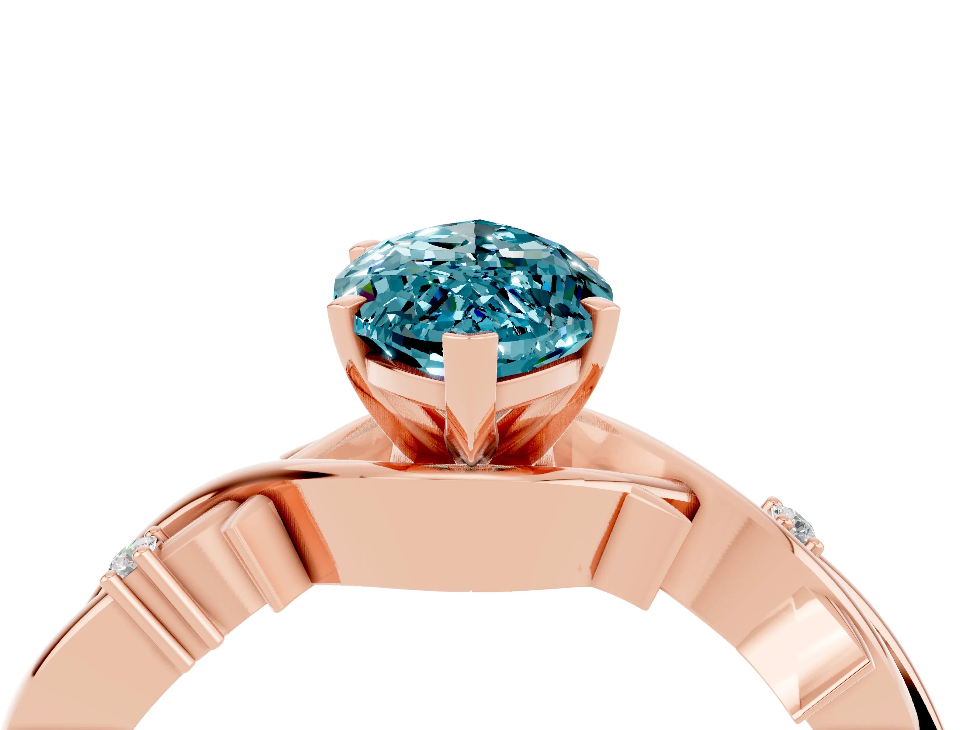 Rose gold Marquise Cut Blue Topaz Solitaire Ring with Twisted Band and Prong Setting_4