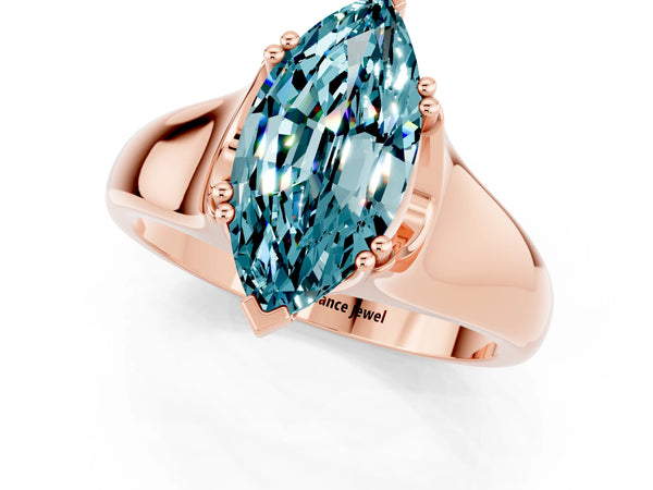 Rose gold Marquise Cut Blue Topaz Solitaire Ring with Wide Band and Prong Setting