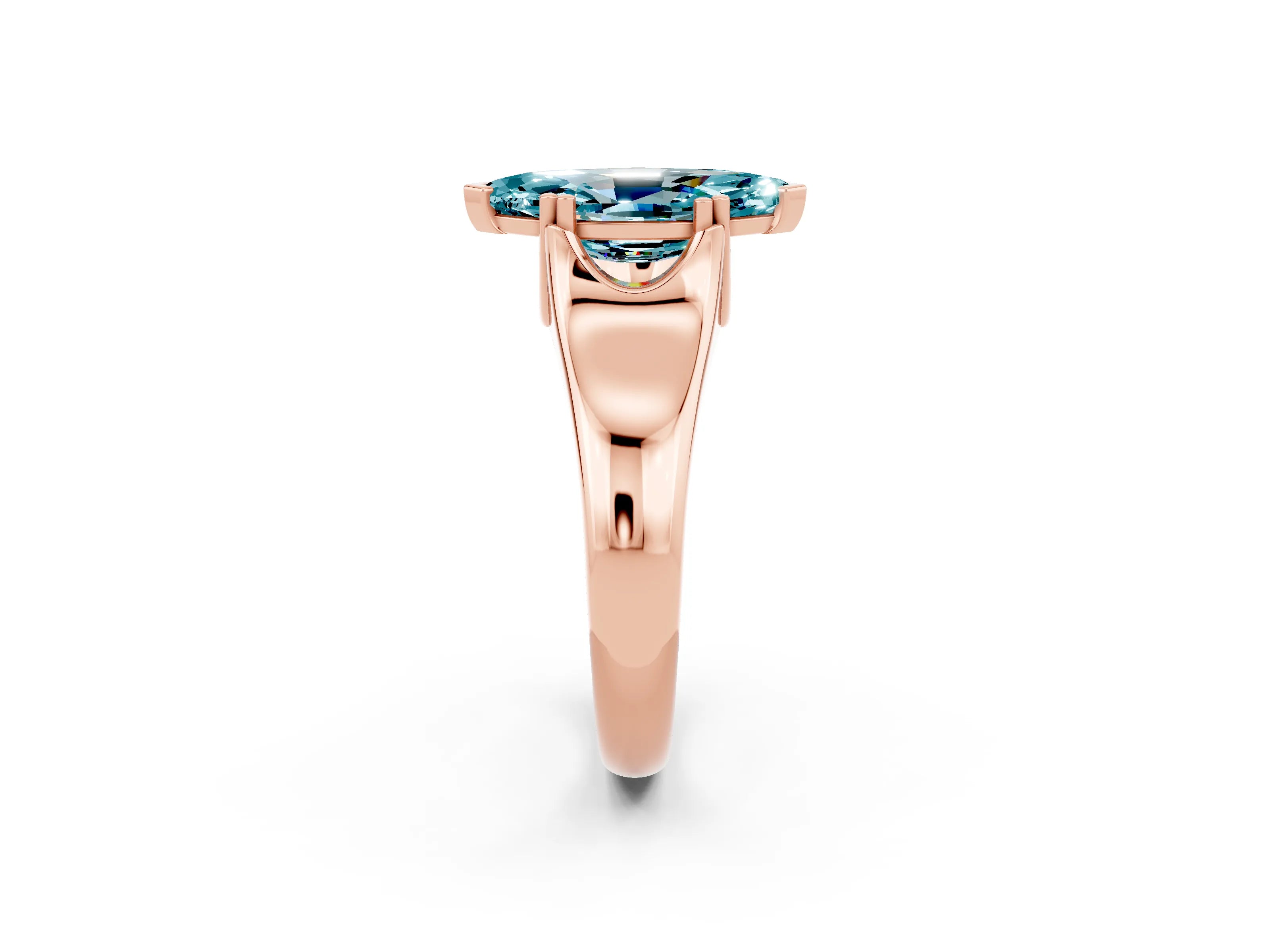 Rose gold Marquise Cut Blue Topaz Solitaire Ring with Wide Band and Prong Setting_2