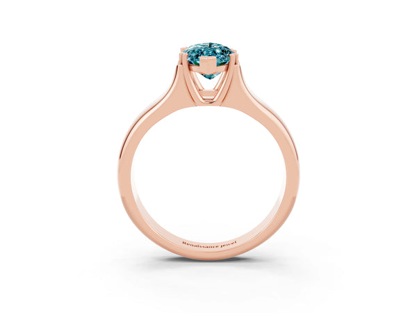 Rose gold Marquise Cut Blue Topaz Solitaire Ring with Wide Band and Prong Setting