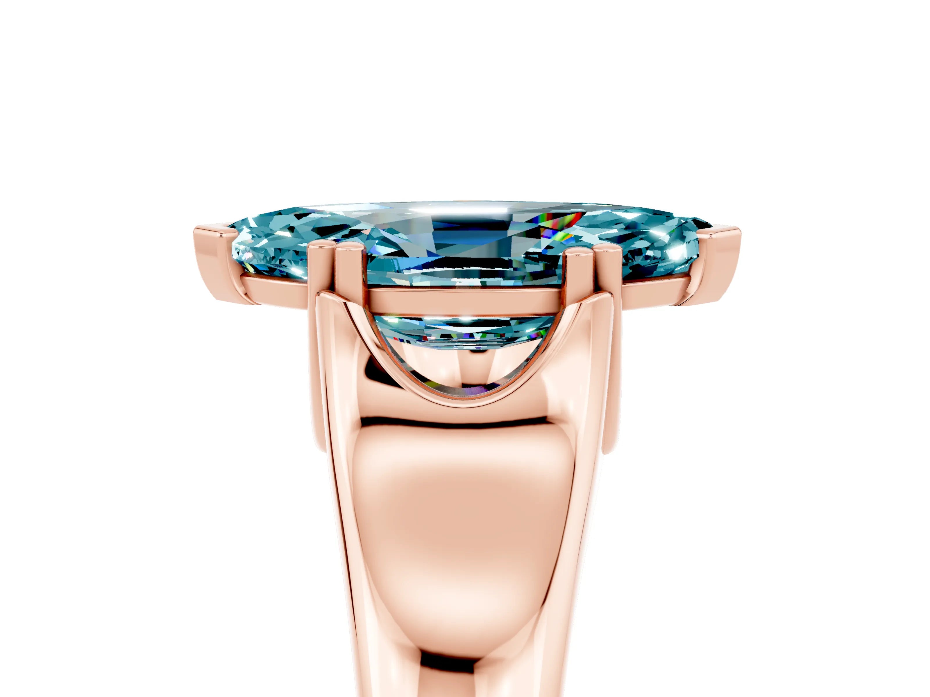 Rose gold Marquise Cut Blue Topaz Solitaire Ring with Wide Band and Prong Setting_5