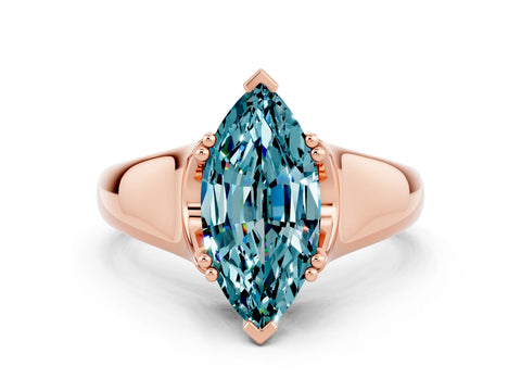 Rose gold Marquise Cut Blue Topaz Solitaire Ring with Wide Band and Prong Setting