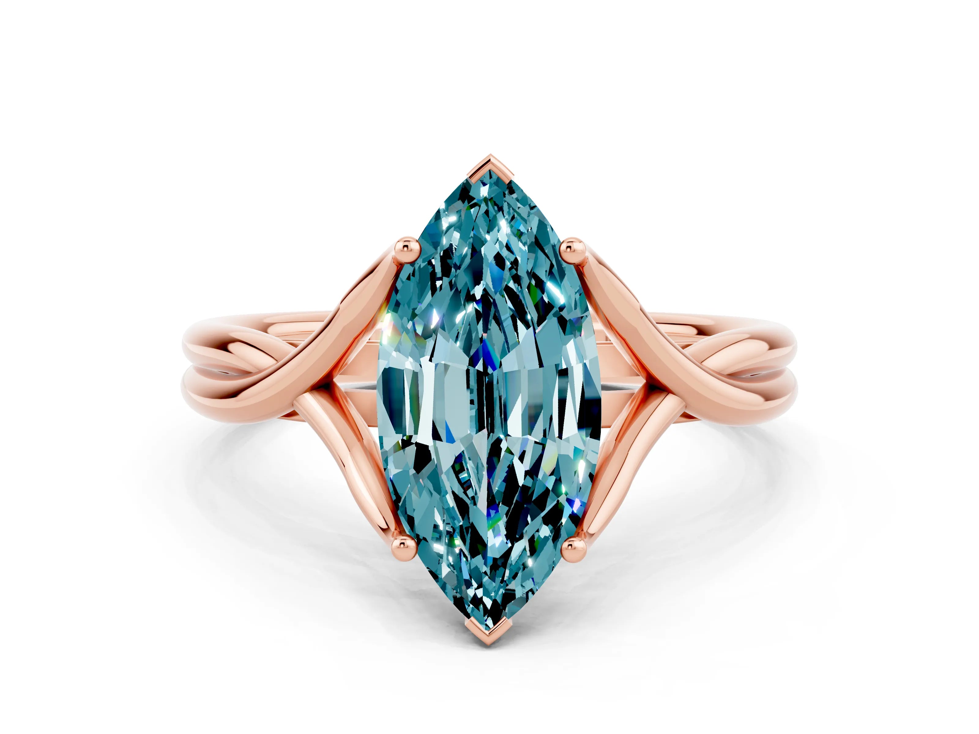 Rose gold Marquise Cut Blue Topaz Solitaire Twist Band Prong Setting Ring_60