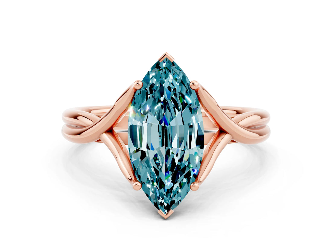 Rose gold Marquise Cut Blue Topaz Solitaire Twist Band Prong Setting Ring_60