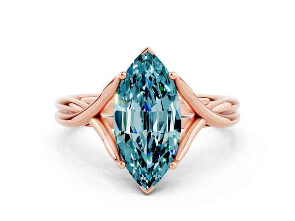 Rose gold Marquise Cut Blue Topaz Solitaire Twist Band Prong Setting Ring