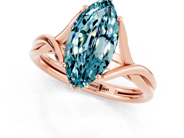 Rose gold Marquise Cut Blue Topaz Solitaire Twist Band Prong Setting Ring