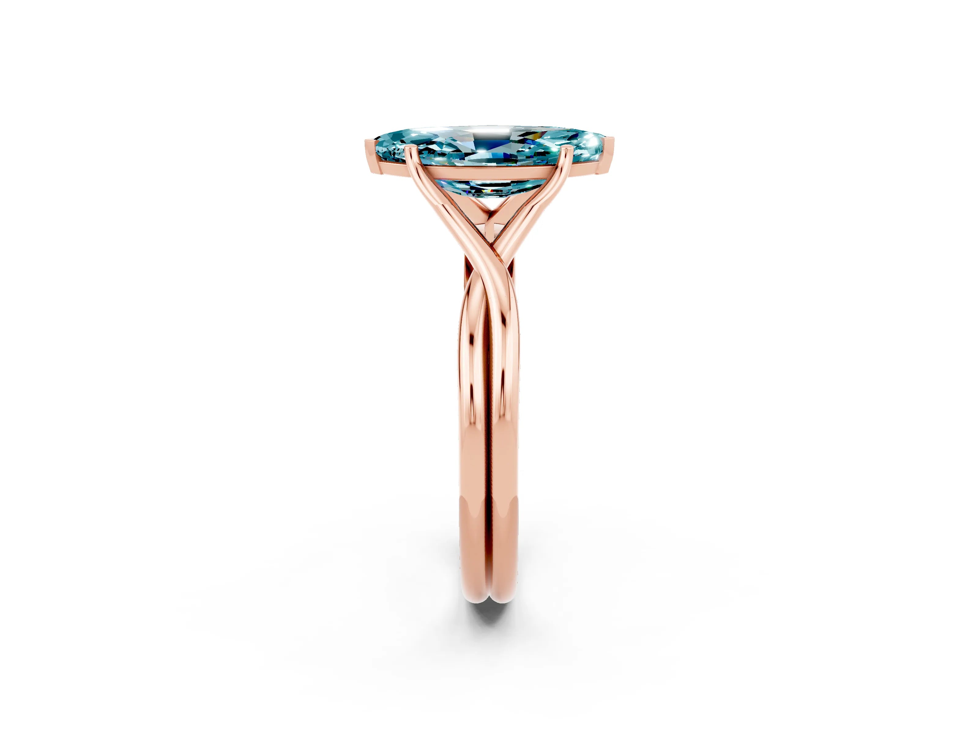 Rose gold Marquise Cut Blue Topaz Solitaire Twist Band Prong Setting Ring_62