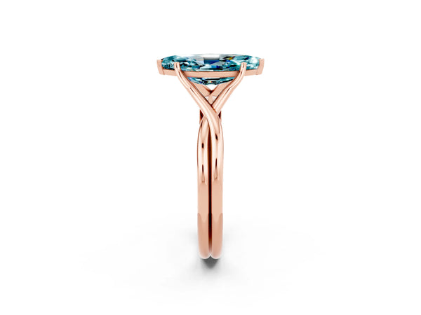 Rose gold Marquise Cut Blue Topaz Solitaire Twist Band Prong Setting Ring
