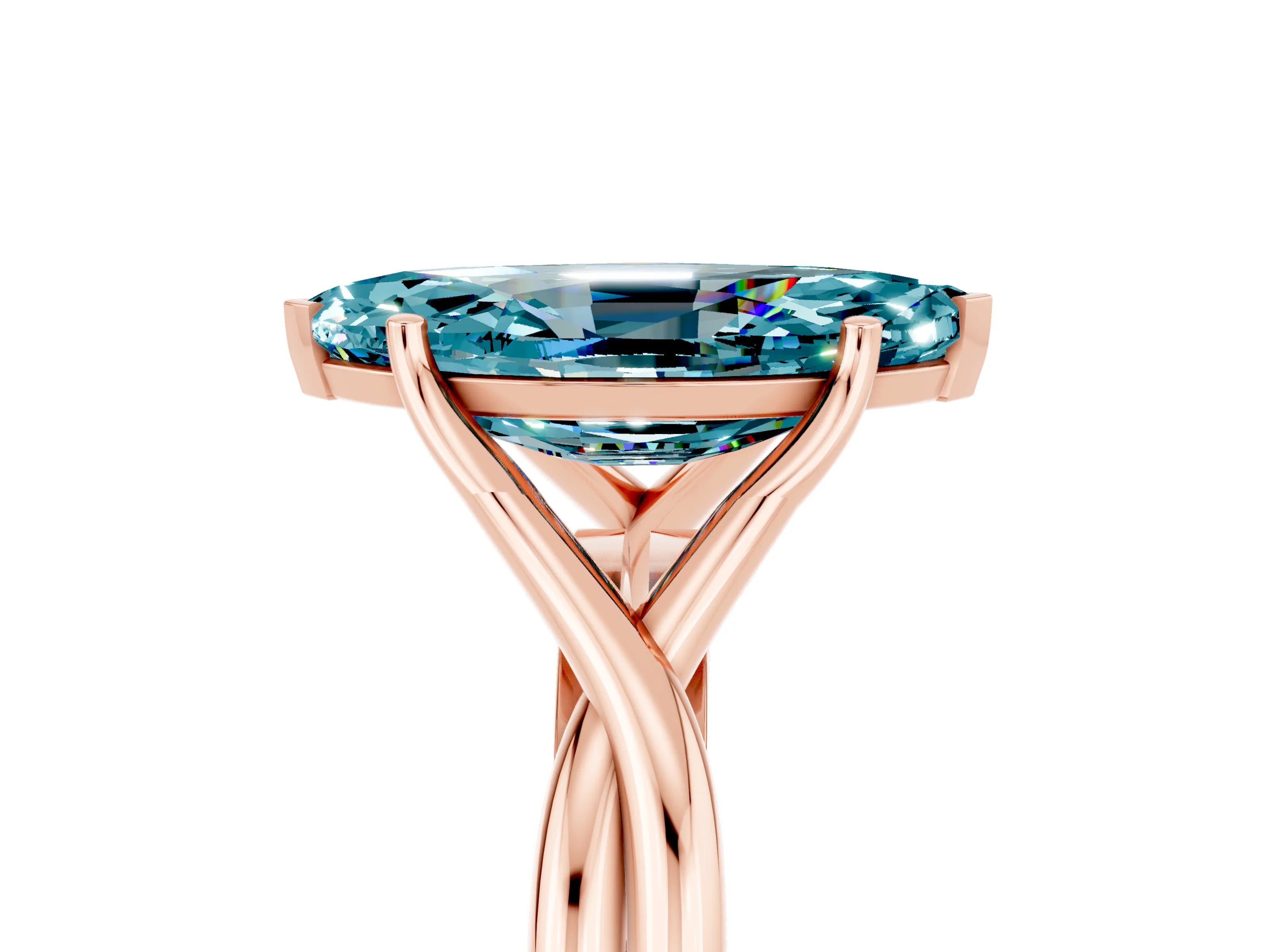 Rose gold Marquise Cut Blue Topaz Solitaire Twist Band Prong Setting Ring_65