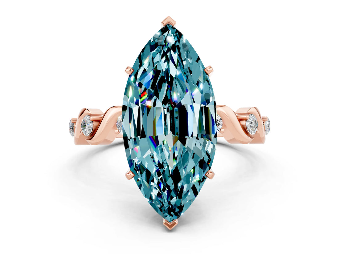 Rose gold Marquise Cut Blue Topaz Solitaire Twisted Band with Round  Accents and Prong Setting_12