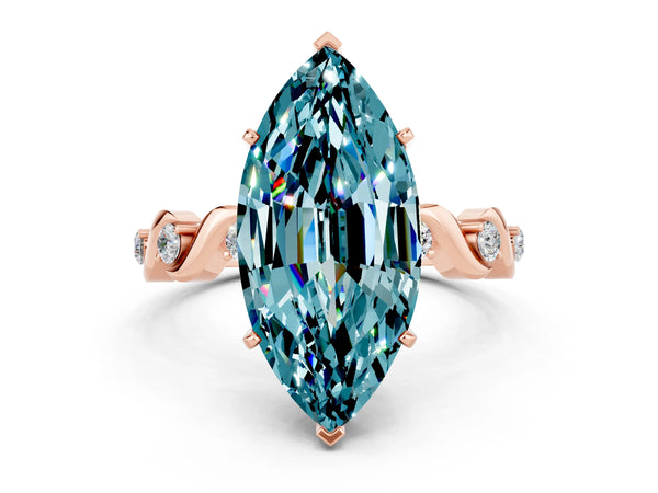 Rose gold Marquise Cut Blue Topaz Solitaire Twisted Band with Round  Accents and Prong Setting
