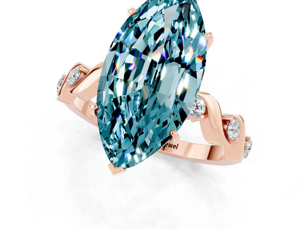 Rose gold Marquise Cut Blue Topaz Solitaire Twisted Band with Round  Accents and Prong Setting