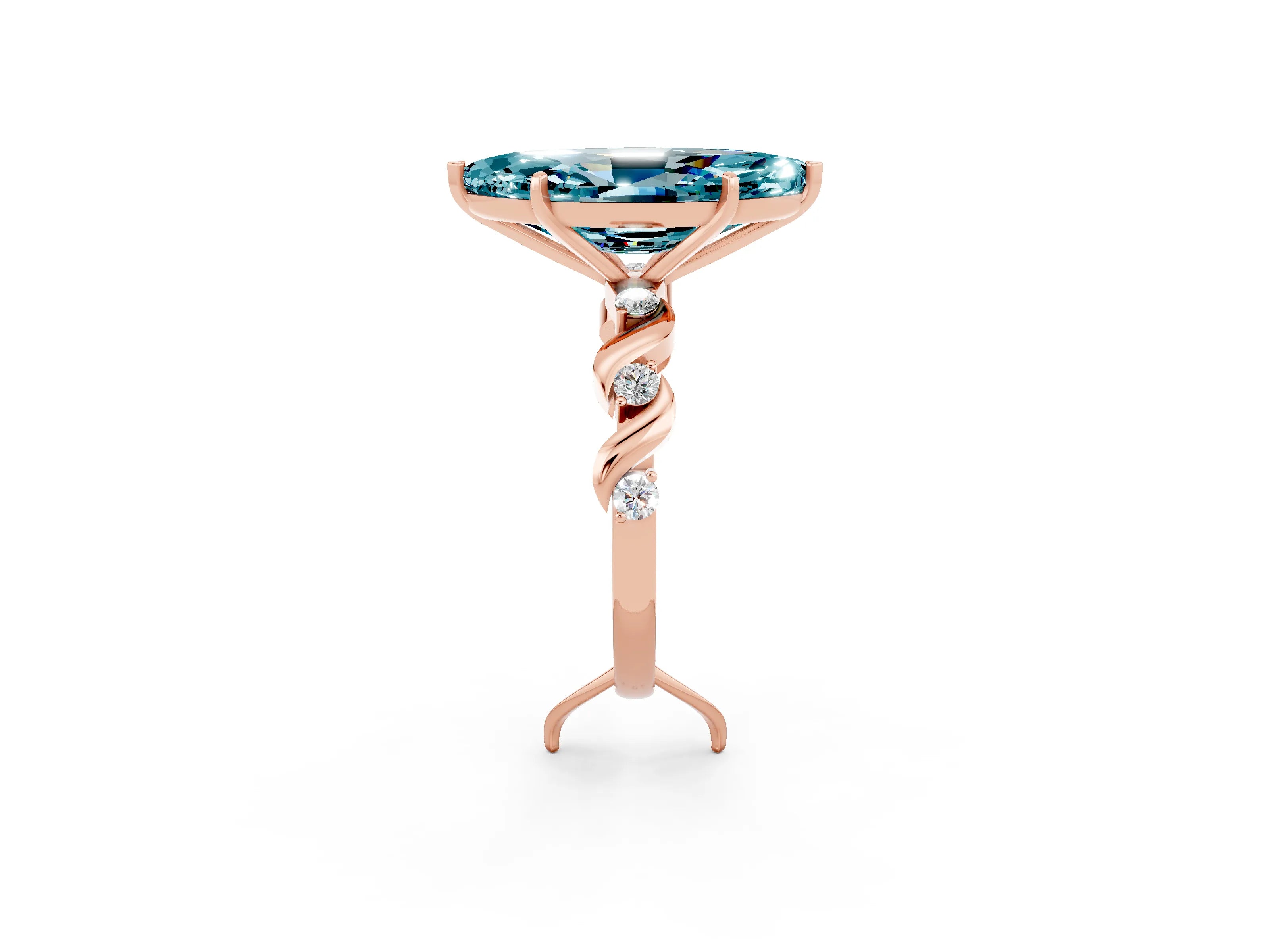 Rose gold Marquise Cut Blue Topaz Solitaire Twisted Band with Round  Accents and Prong Setting_14