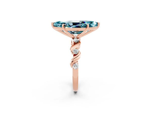 Rose gold Marquise Cut Blue Topaz Solitaire Twisted Band with Round  Accents and Prong Setting
