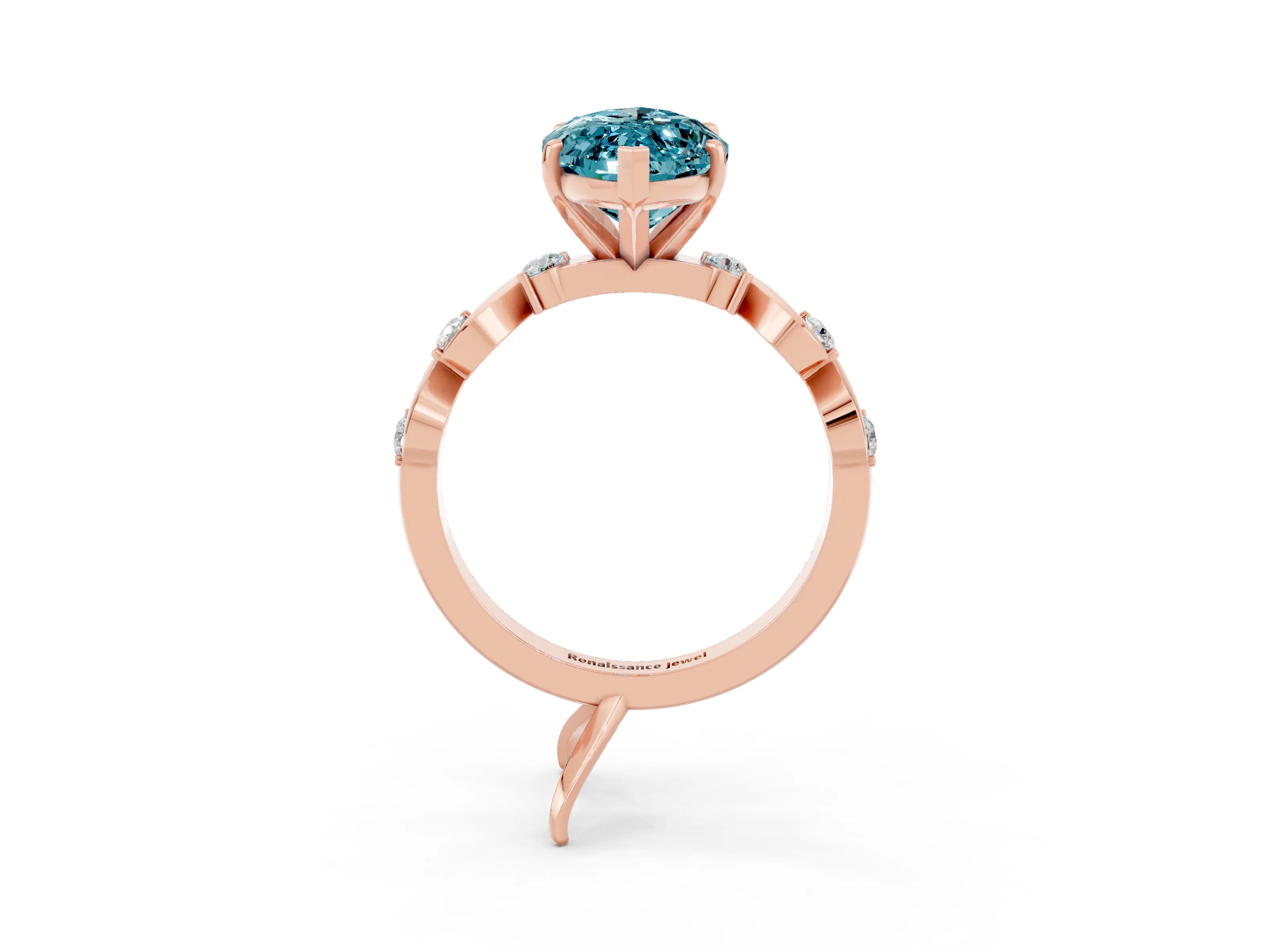 Rose gold Marquise Cut Blue Topaz Solitaire Twisted Band with Round  Accents and Prong Setting_15