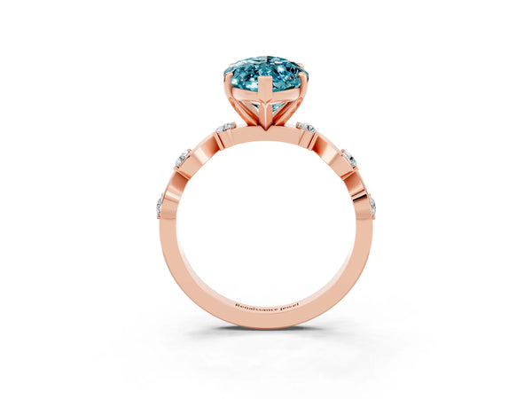 Rose gold Marquise Cut Blue Topaz Solitaire Twisted Band with Round  Accents and Prong Setting