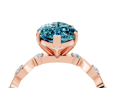 Rose gold Marquise Cut Blue Topaz Solitaire Twisted Band with Round  Accents and Prong Setting_16