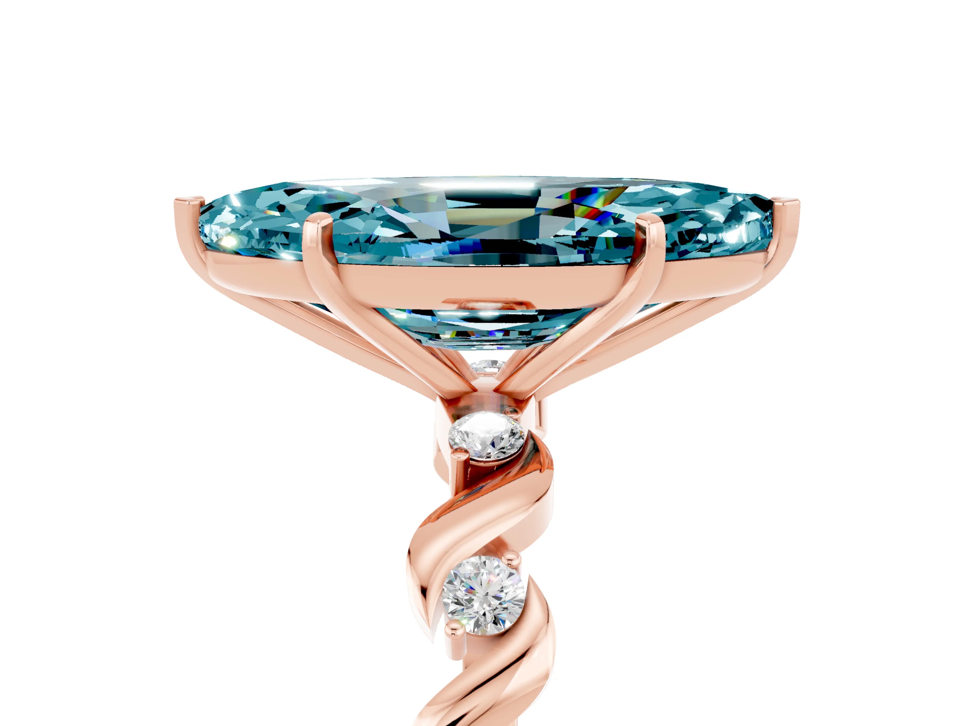 Rose gold Marquise Cut Blue Topaz Solitaire Twisted Band with Round  Accents and Prong Setting_17