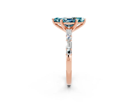 Rose gold Marquise Cut Blue Topaz Solitaire with Side Baguettes and Channel Set Band_2