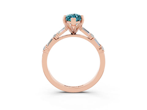 Rose gold Marquise Cut Blue Topaz Solitaire with Side Baguettes and Channel Set Band_3
