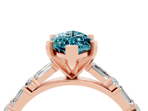 Rose gold Marquise Cut Blue Topaz Solitaire with Side Baguettes and Channel Set Band_4