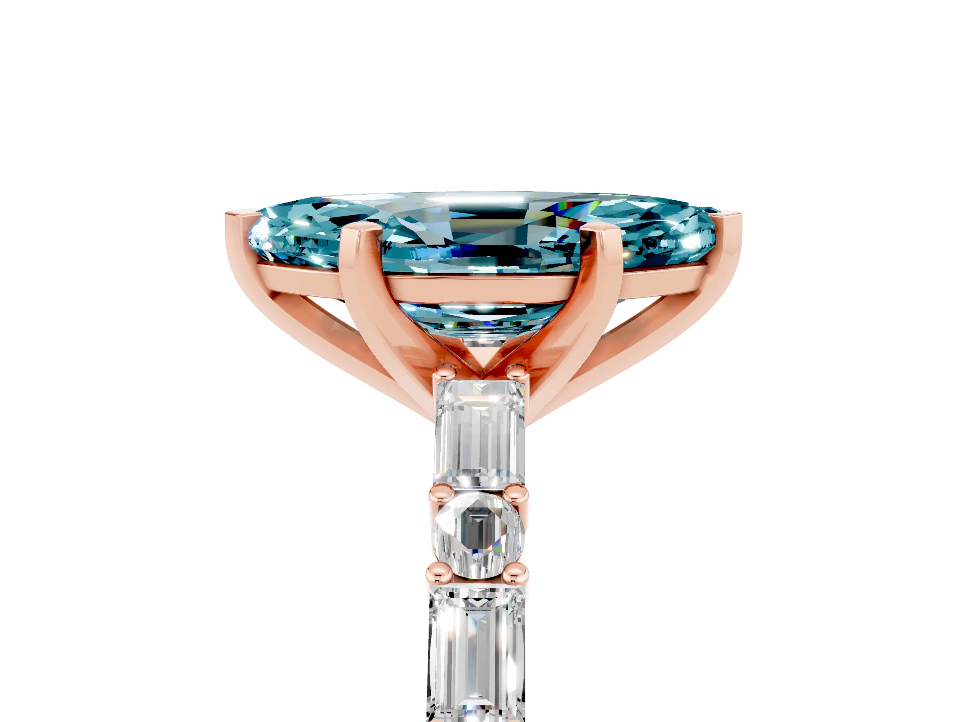 Rose gold Marquise Cut Blue Topaz Solitaire with Side Baguettes and Channel Set Band_5
