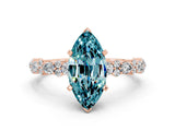Rose gold Marquise Cut Blue Topaz Solitaire with Side Stones, Pave Band, Four-Prong Setting_36