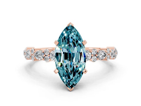 Rose gold Marquise Cut Blue Topaz Solitaire with Side Stones, Pave Band, Four-Prong Setting_36