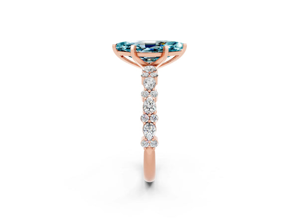 Rose gold Marquise Cut Blue Topaz Side Stone Solitaire Ring with Round  and Four-Prong Setting